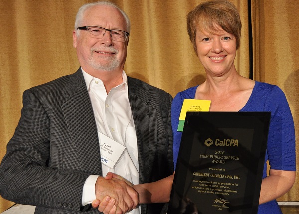 CalCPA Presents Grimbleby Coleman CPAs with Public Service Award for Firms